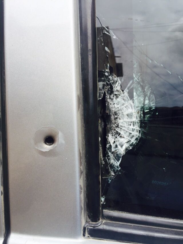 Gun Attack on Toyota Hilux Armored Door Glass, ZERO penetration.