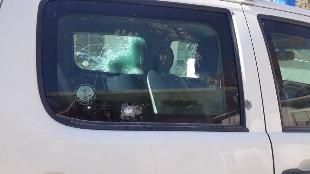 AK-47 fire on Armoured Toyota Hilux Bulletproof Glass Rear Left Door Glass Provided by Dynamic Defense Solutions, Zero Penetration, all passengers were saved.